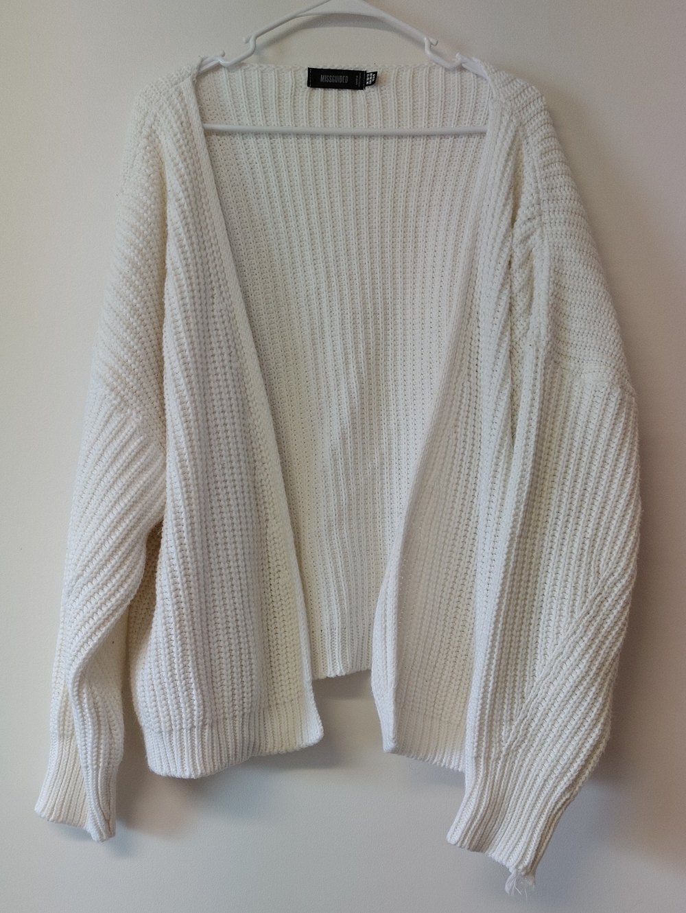 Missguided Open-Front Cream Knit Cardigan- Flawed